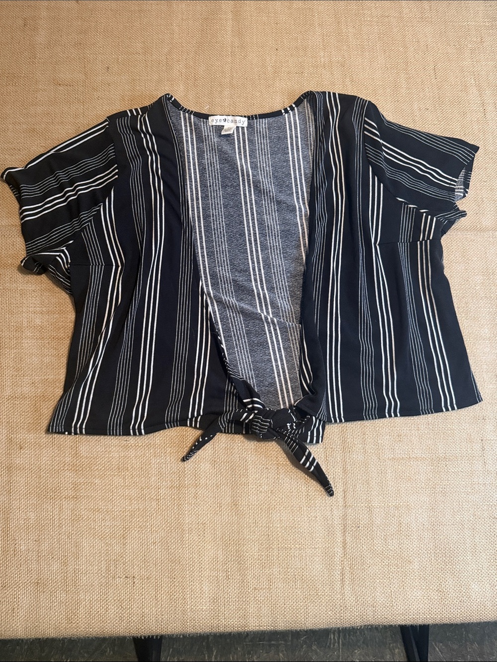eye candy Black & White Striped Tie-Front Blouse